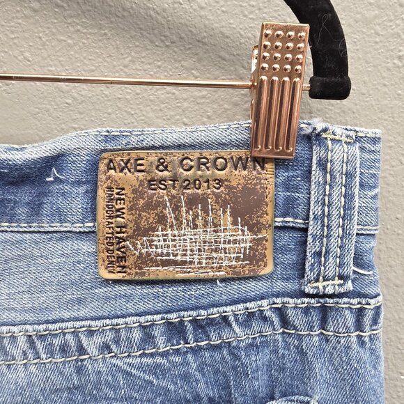 Axe & Crown Jeans Mens 33x32 Blue Slim Boot Distressed Denim Back Flap Pockets - Picture 7 of 14